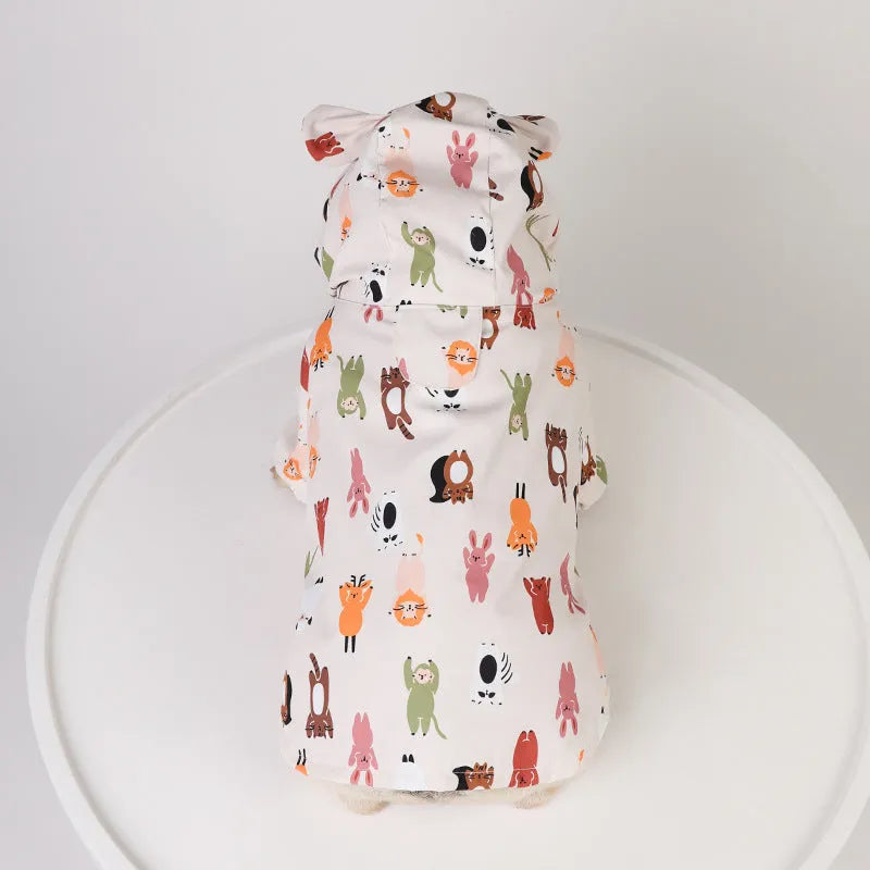 Cartoon dog raincoat with waterproof PU coating in beige cat head design