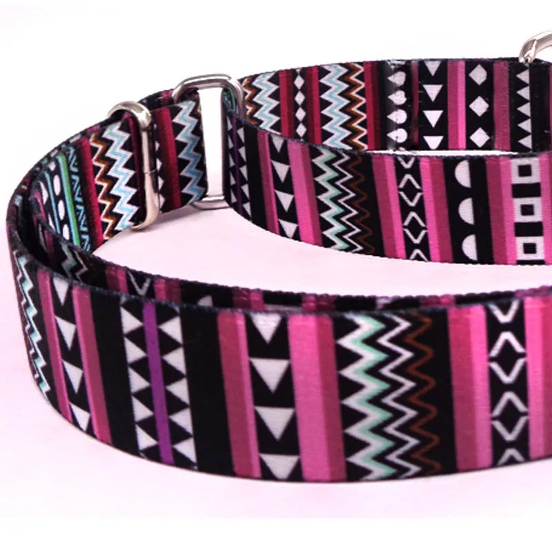 Colour stripe digital printing pet rope collar with purple arrow gradient pattern on polyester material