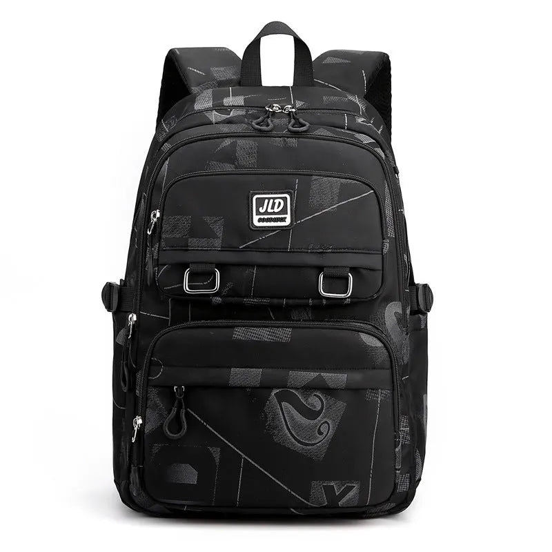 Large capacity nylon school backpack for girls in a choice of colours and patterns, showing ergonomic backplate.