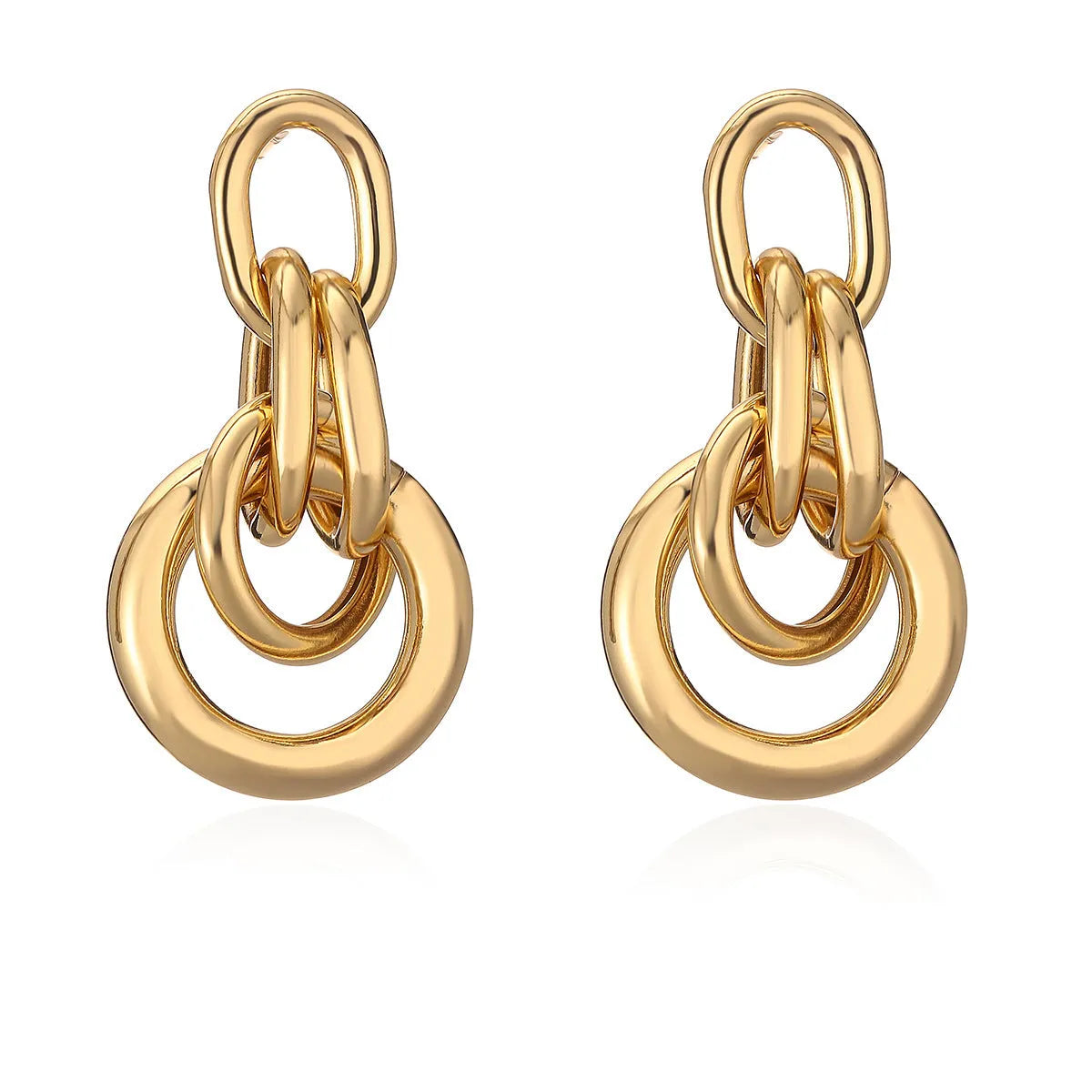 Gold geometric earrings with irregular asymmetric design and INS high-profile styling