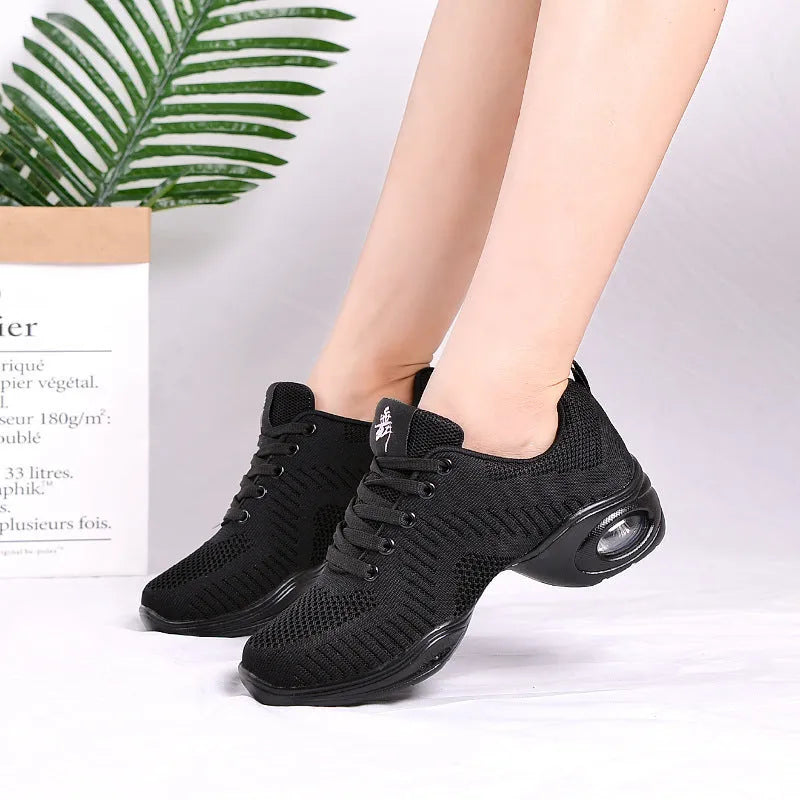 Women's breathable fly woven mesh dance shoes with PU sole in multiple colour options
