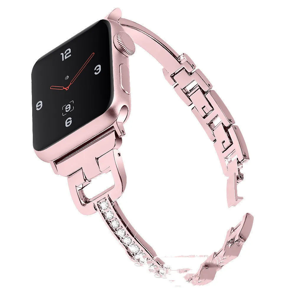 D-shaped metal diamond pattern strap for Apple Watch in multiple colour options