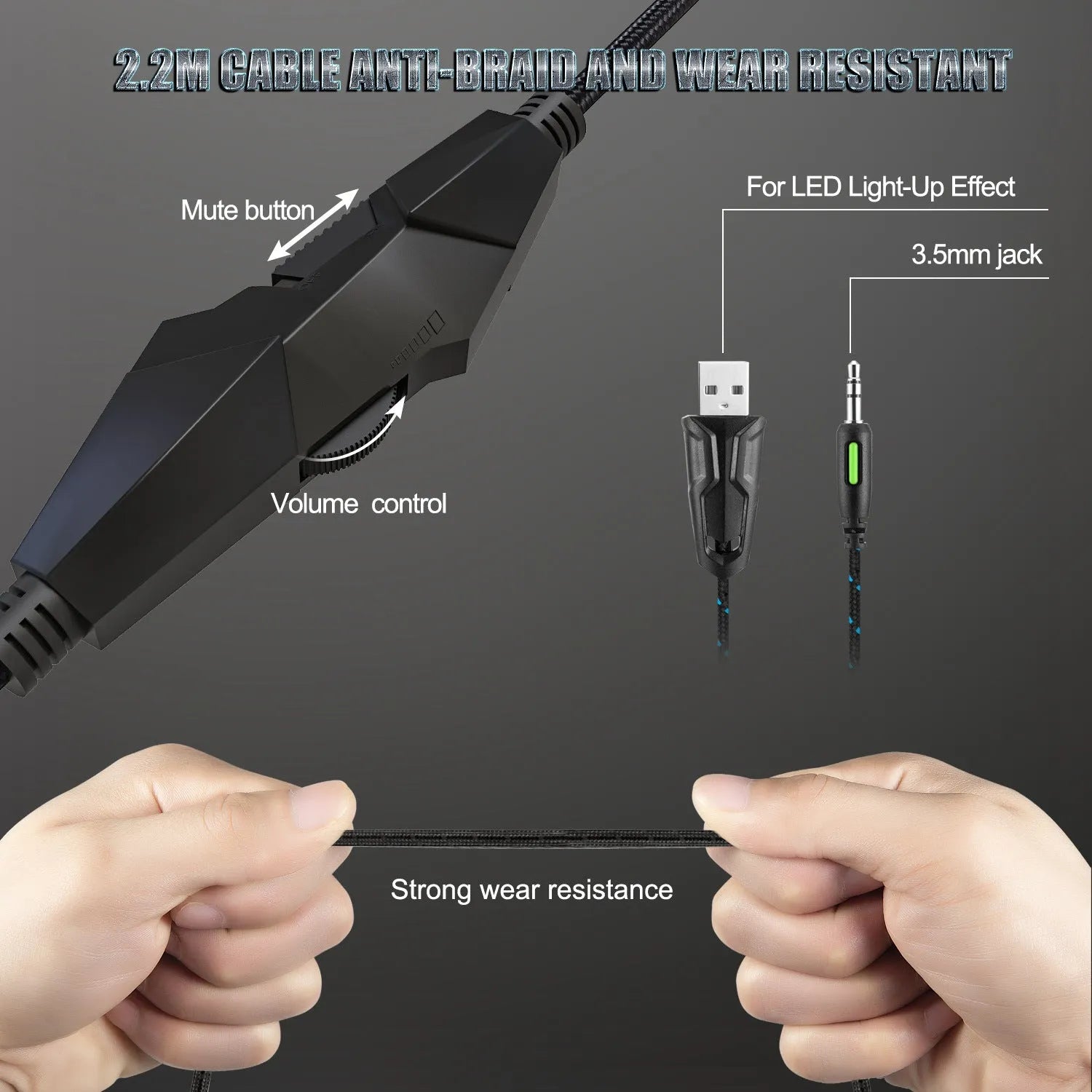 ONIKUMA K19 gaming headset in black with RGB LED lighting and omnidirectional microphone on a desk