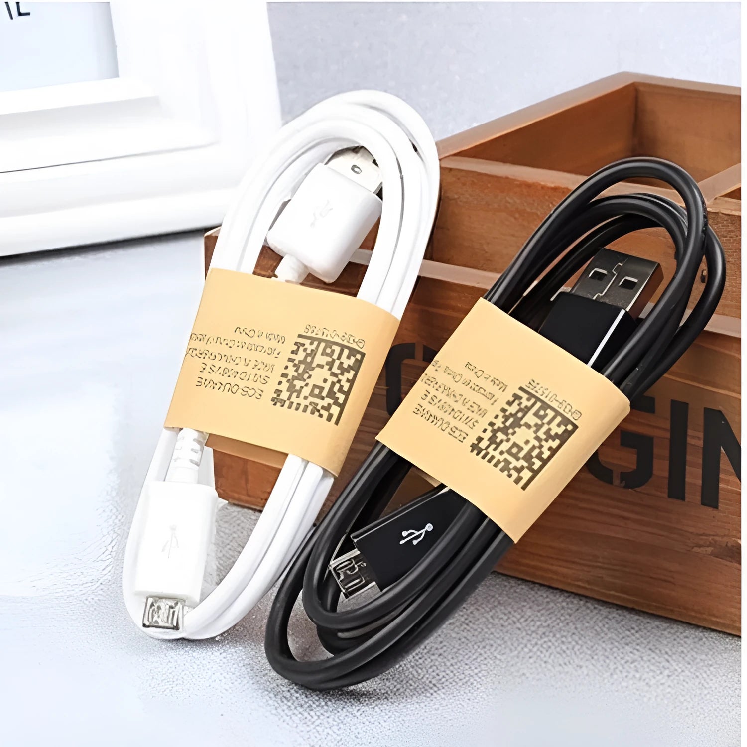 Android Micro USB data charging cable black white 1 metre length