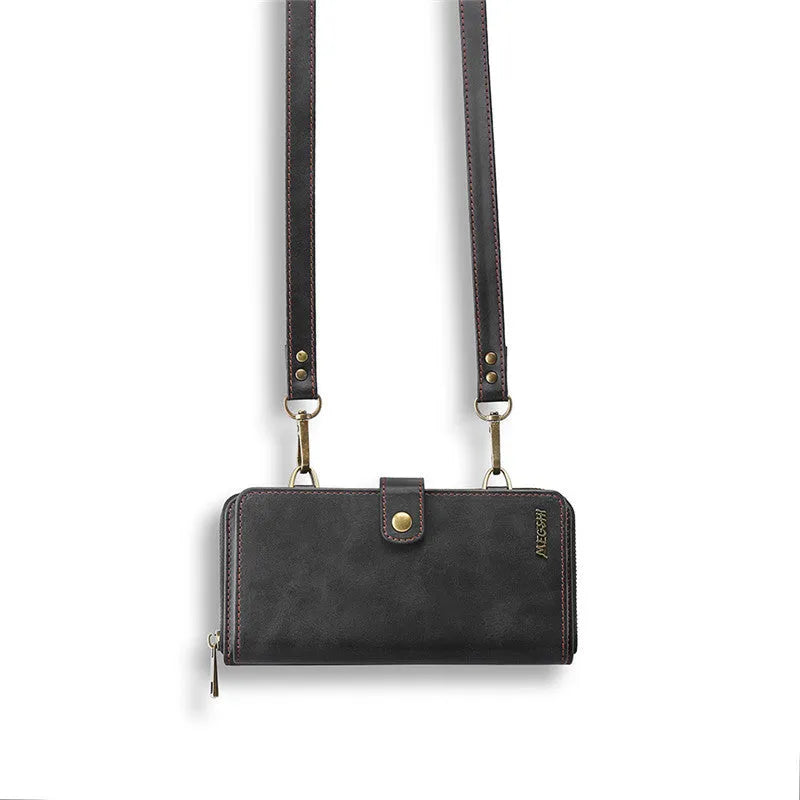 Detachable magnetic wallet phone case in PC leather for iPhone and Samsung phones
