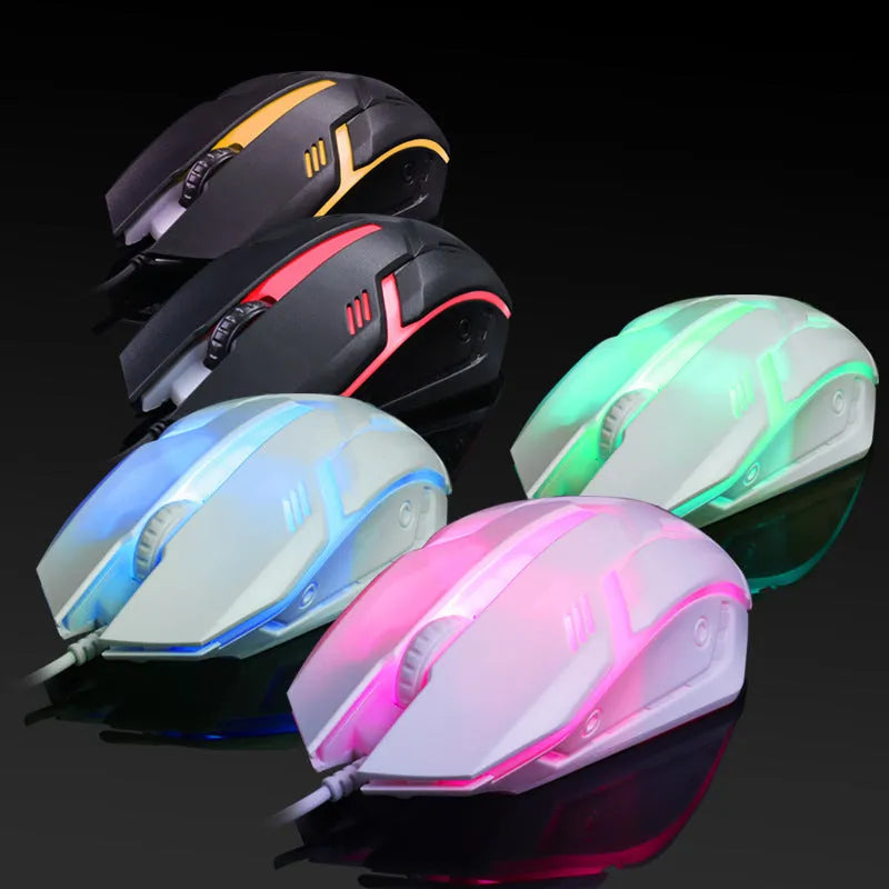 Wired USB optical computer mouse with colourful glow lighting and three-button design