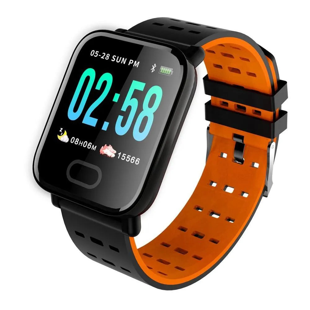 A6 smart bracelet with colour screen and silicone strap on a wrist