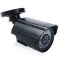 Black HD waterproof outdoor security camera with infrared night vision.