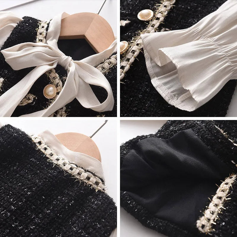 Girls Long Sleeve Princess Dress Polyester Spring Autumn Casual Wear for Middle and Small Children 3-8 Years Old Height 90-140cm Black Stitching Detail