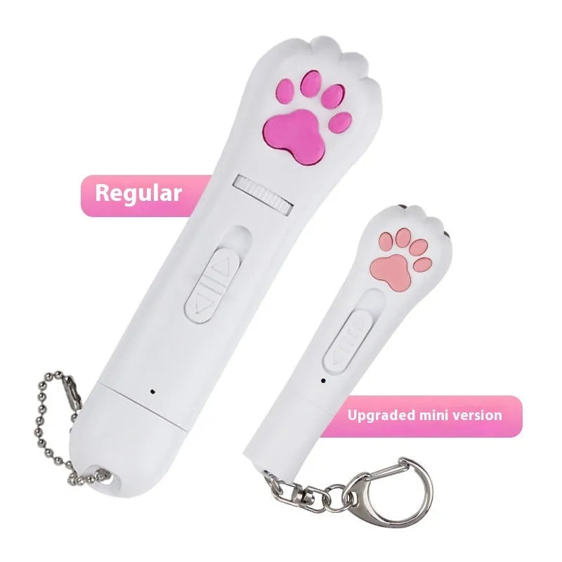 Rechargeable infrared cat teasing stick with laser patterns, shown in blue colour with cat footprints design.