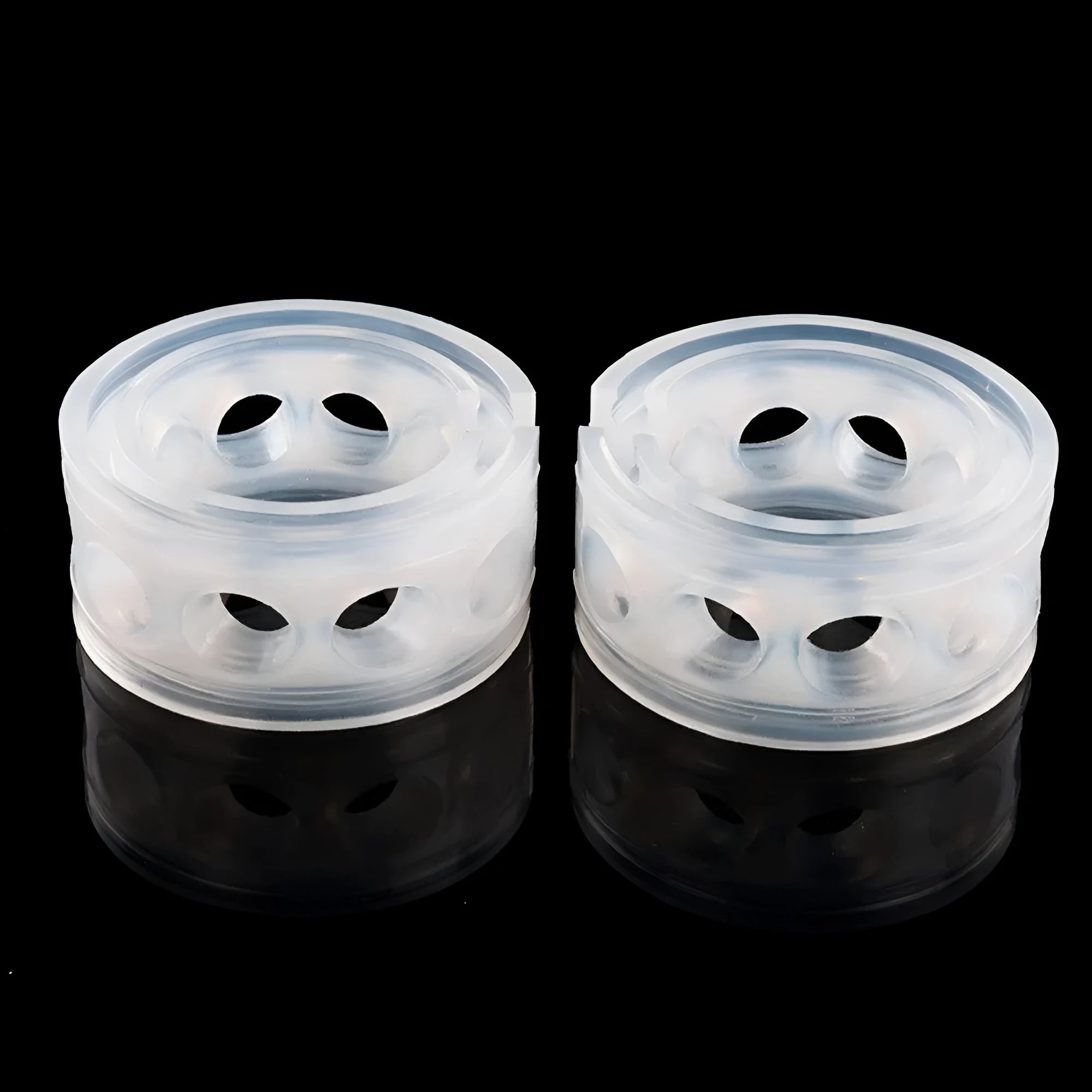 Transparent rubber spring shock absorber buffer for car suspension modification showing coil fitment