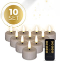 S10 3D flame LED tealight candles in taupe colour showing dimensions