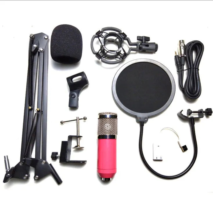 BM-800 condenser microphone with stand in one of nine colour options including black, blue, gold, pink, red, silver and white