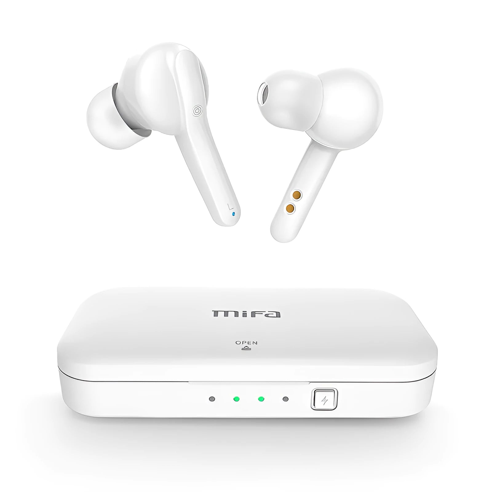Black and white TWS wireless Bluetooth 5.0 in-ear headphones with IPX5 rating.