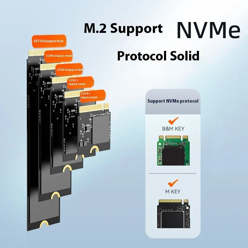 Black external hard drive enclosure with Type-C connector for NVME solid state drives