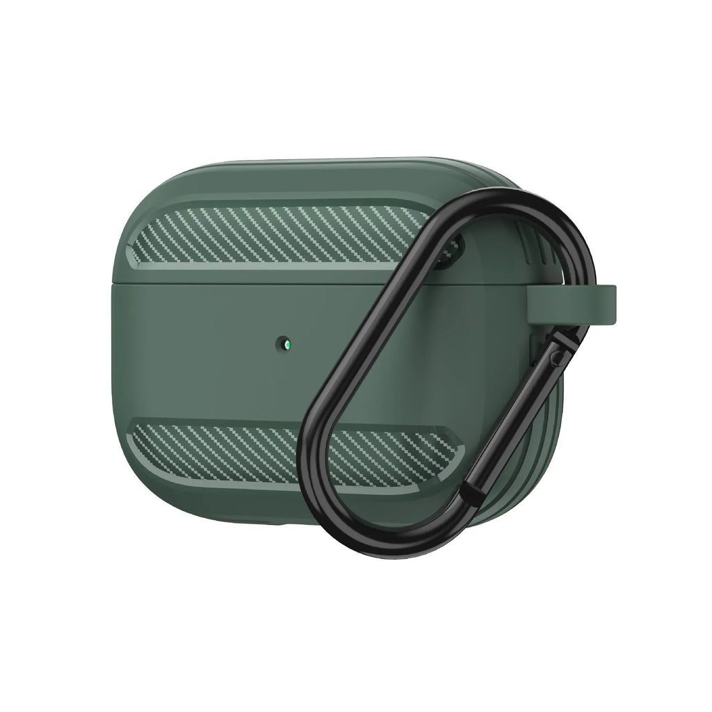 Carbon fibre patterned TPU protective case for AirPods in apple green colour