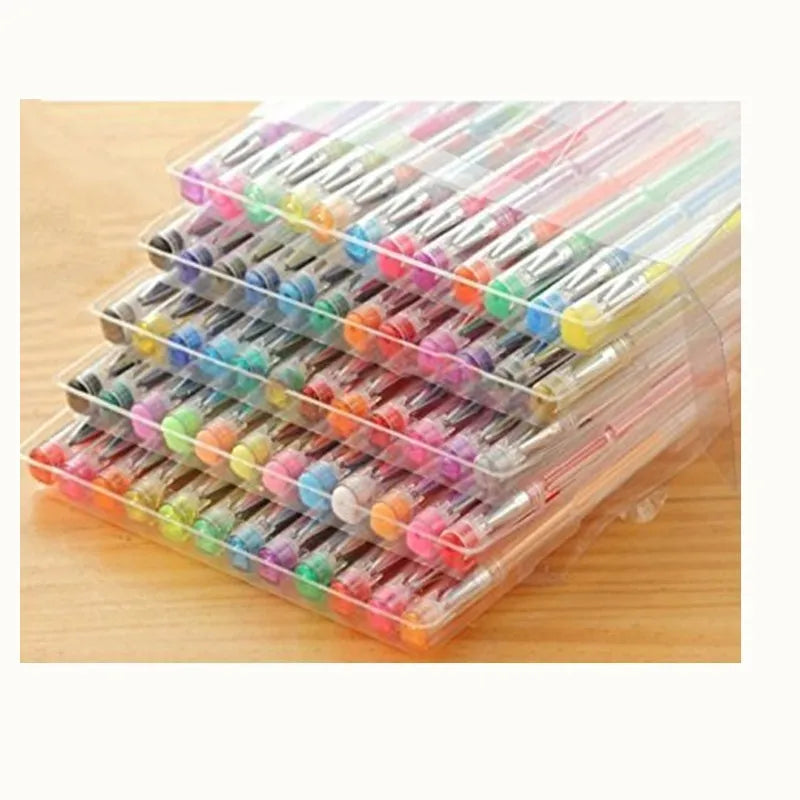 100 colour gel pen set with 0.5mm and 1.0mm tips in plastic barrels