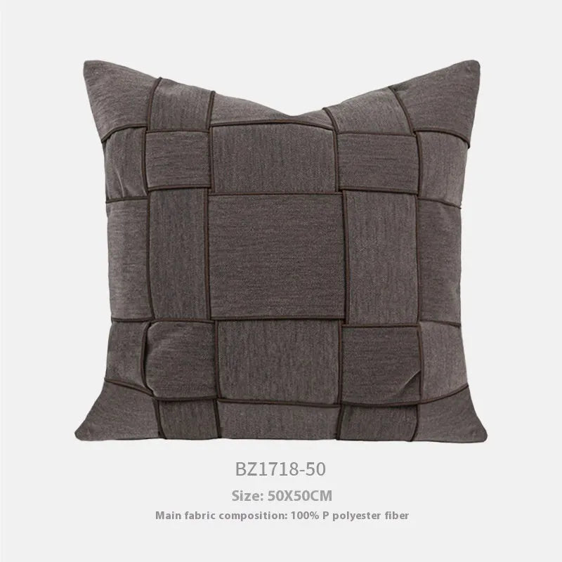 Chenille woven 50x50cm square cushion in beige colour with textured surface