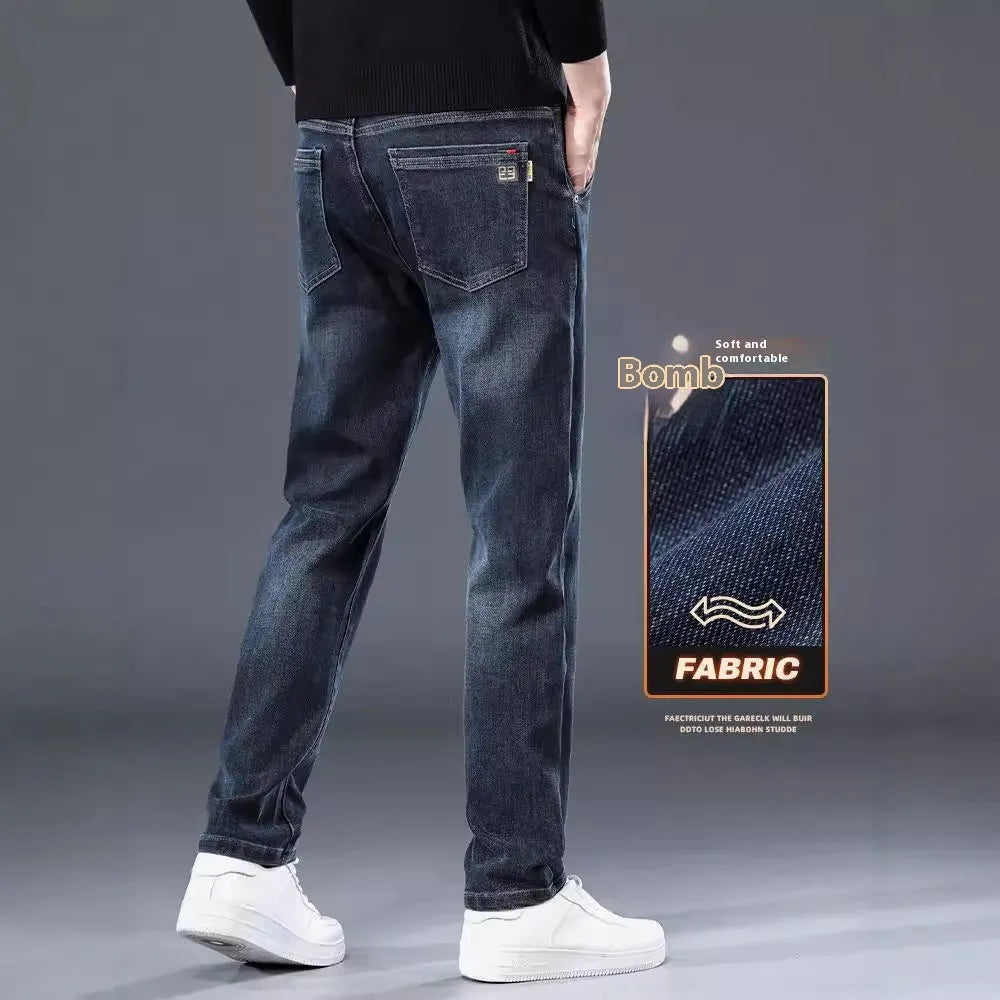 Blue grey slim straight casual trousers with mid waist and pencil pants silhouette for street fashion
