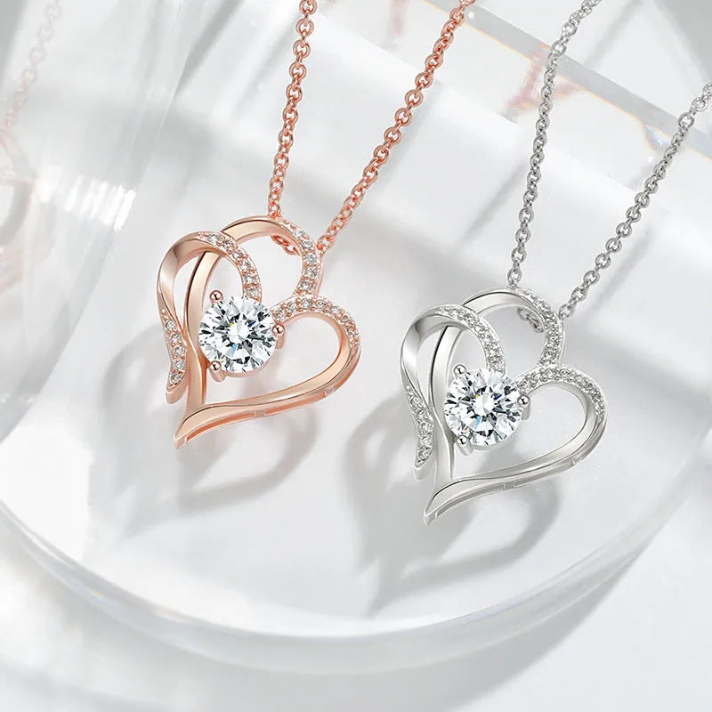 Women's 925 silver heart necklace with diamond treatment in choice of colour finishes