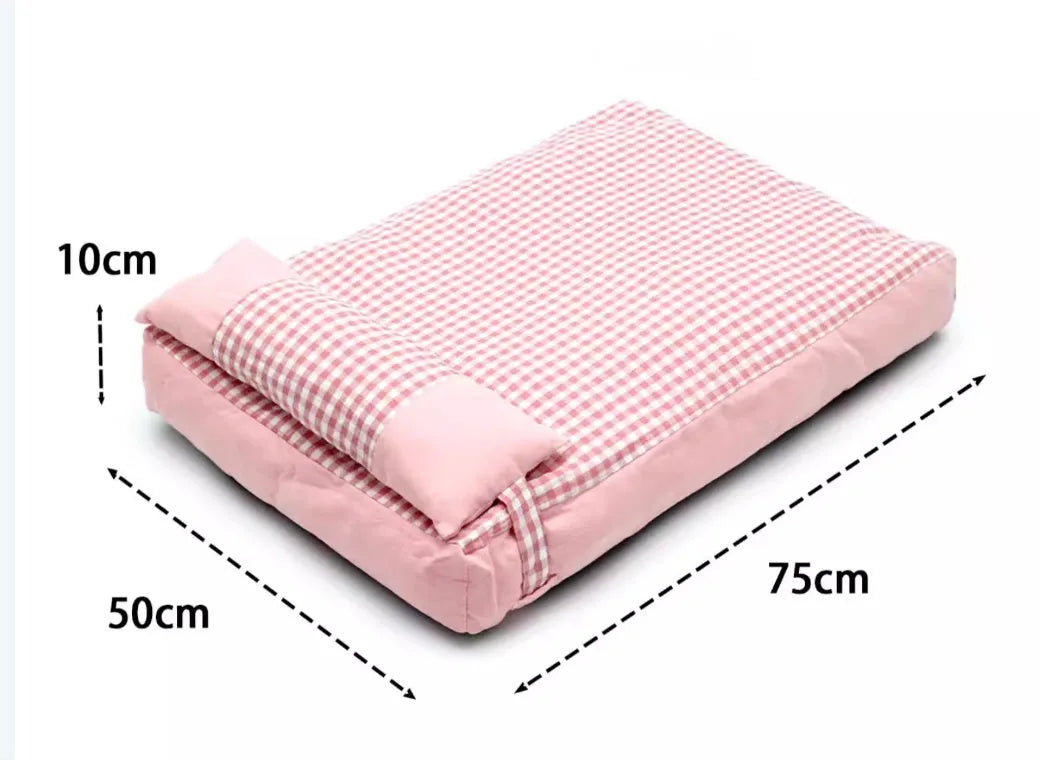 Pet plaid colour-matching kennel mattress with removable washable cover in khaki