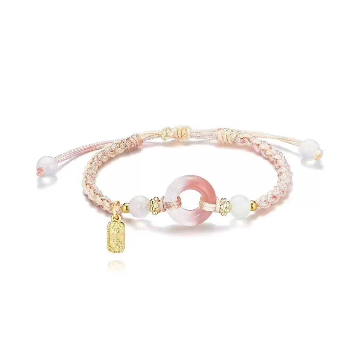DIY woven watch band bracelet with peace buckle in peach blossom colours green pink black