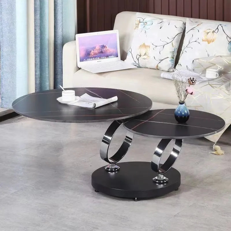 Round rotary retractable folding dining table with slate top in black and white colour option