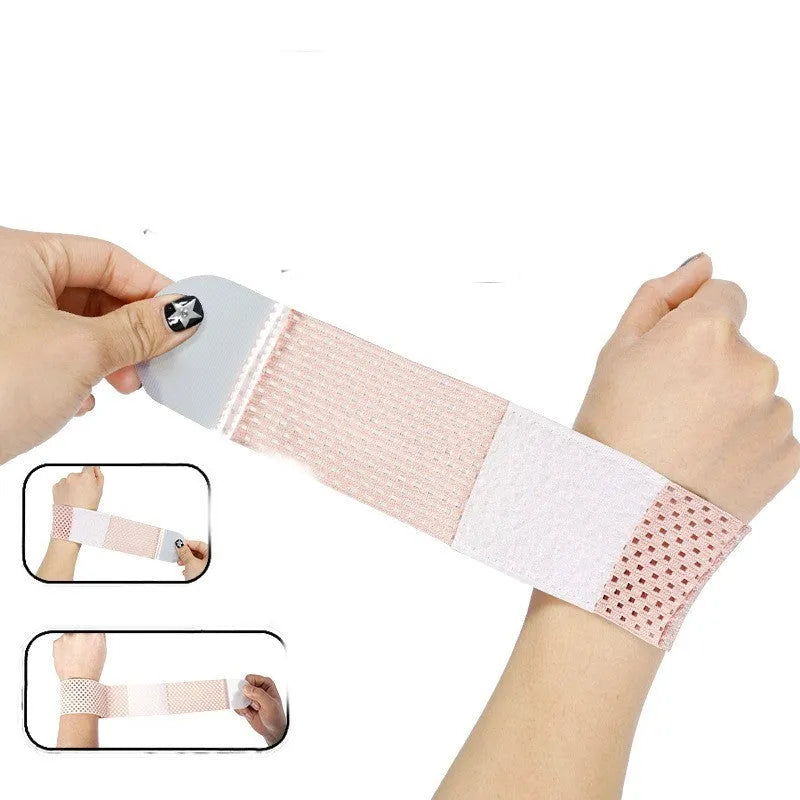 A black elastic breathable wrist guard for athletic support during gym workouts.