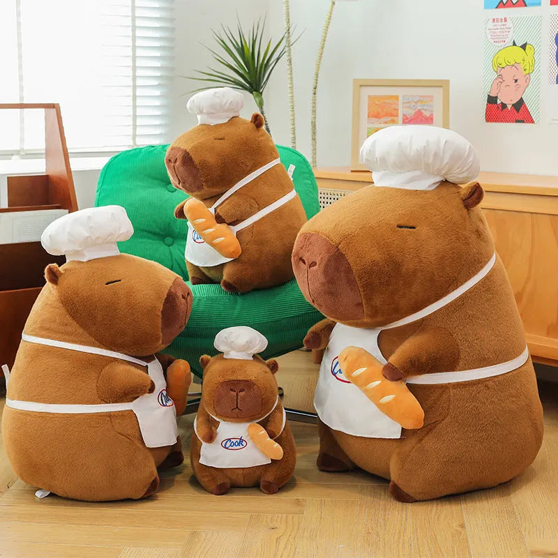 Chef Capabala brown capybara plush toy with PP cotton filling, 35cm size shown