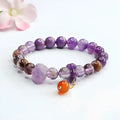 Natural nine purple amethyst bracelet with red agate accents showing 8mm beads