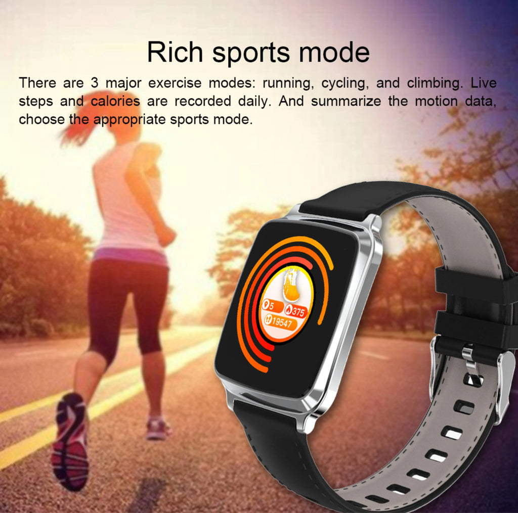 M8 multi-function smart bracelet with heart rate monitor on wrist, showing black zinc alloy body and TPU strap.