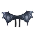 Black bat wing Halloween costume for pets showing three size options for cats and dogs