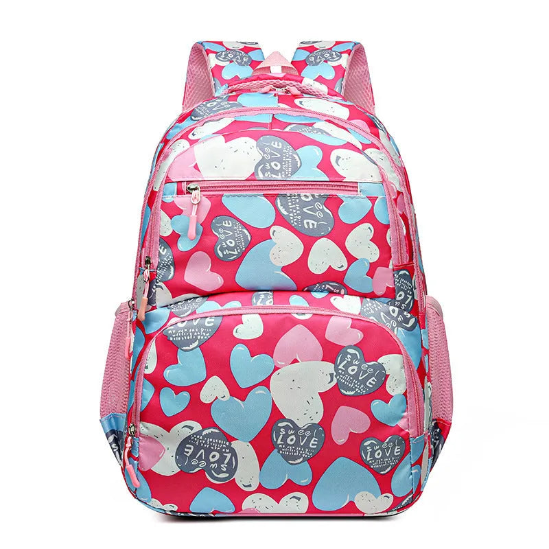 Blue Oxford cloth student backpack with air pillow shoulder straps shown open
