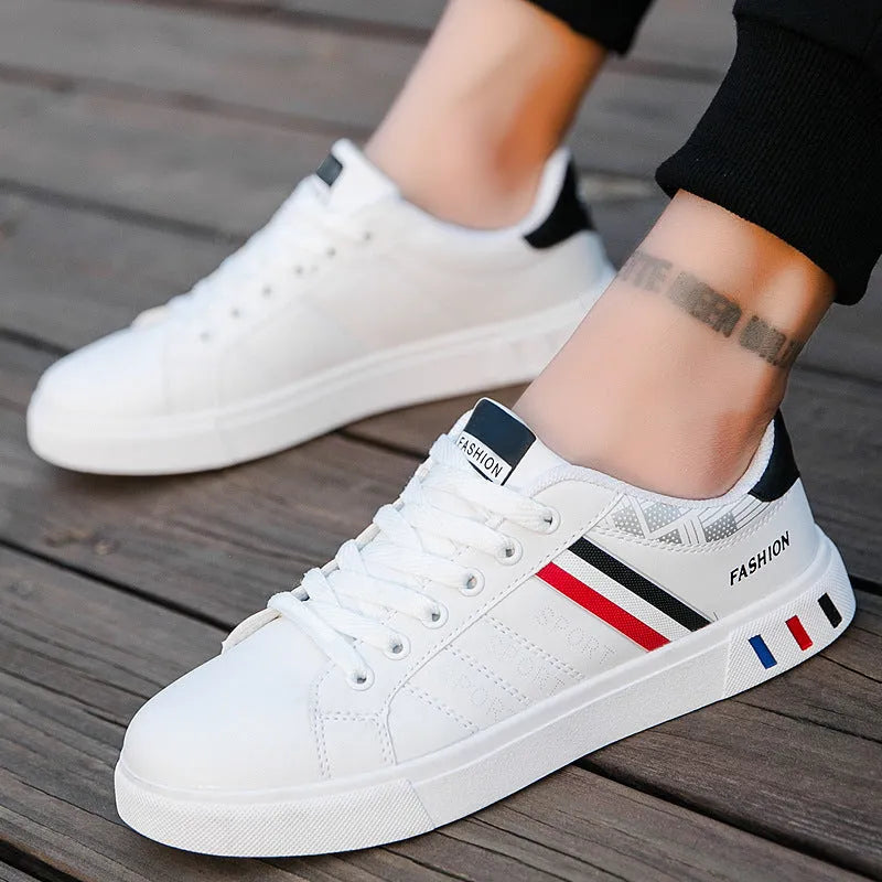 Black, grey, and white sports shoes showing Asian size tags from 39 to 44