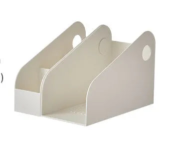 Plastic desktop stationery organiser with two grid compartments in ivory white colour