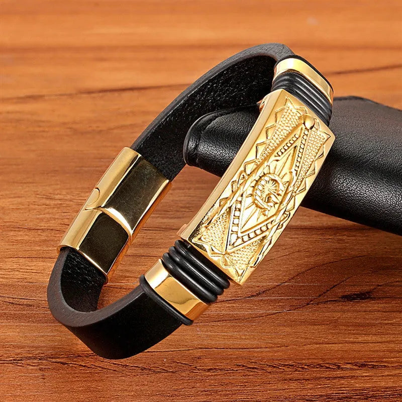 Titanium steel woven bracelet for men with scorpion geometric design, available in 19cm and 21cm sizes