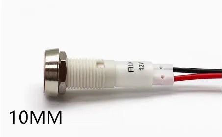10mm stainless steel edge plastic indicator light with wire in multiple colours