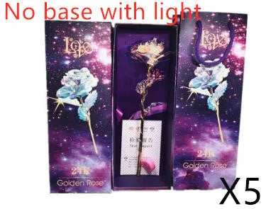 24K luminous colour gold rose flower set in gift box with tote bag