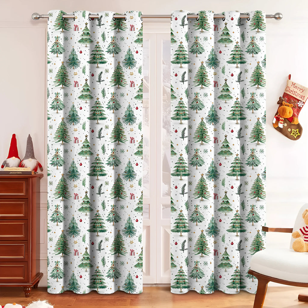 Christmas Forest Punching pattern shading curtain in modern simple style hanging on a window.