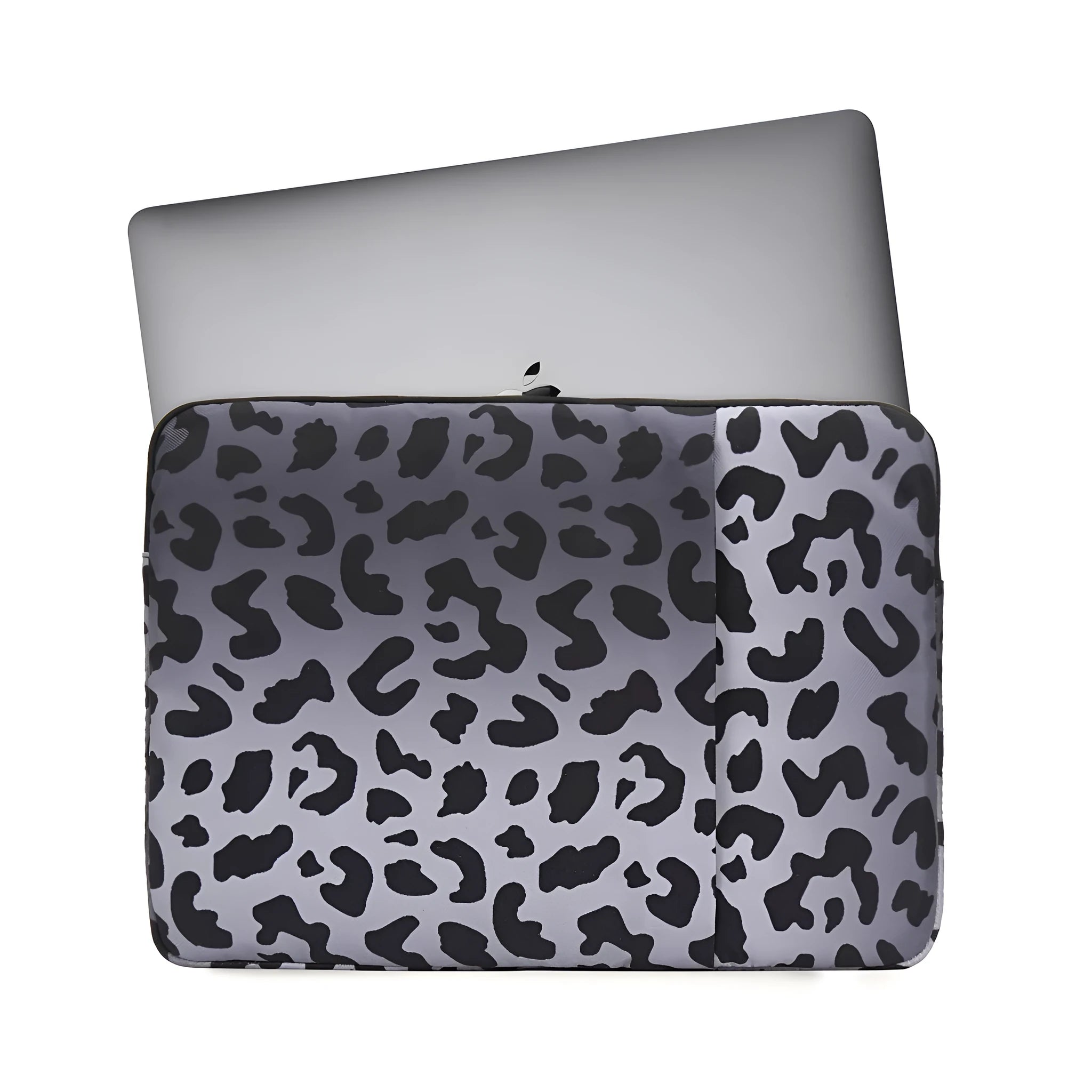 Leopard print laptop sleeve for 13-inch to 16-inch computers with flannel lining