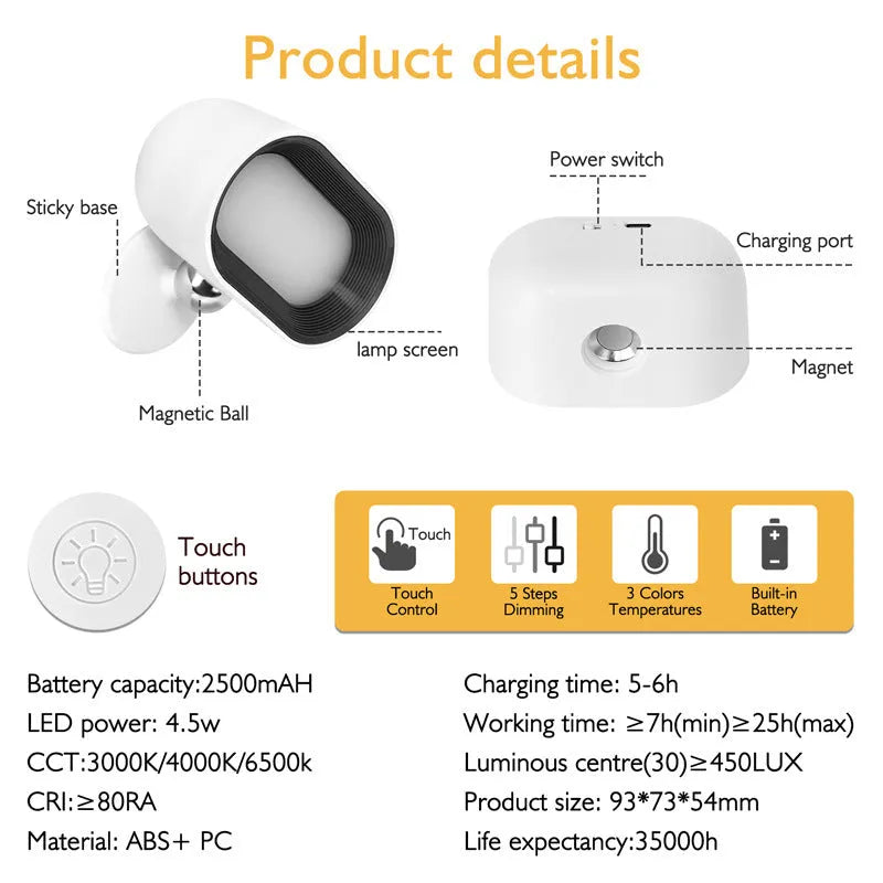 Remote touch magnetic wall lamp with colour changing LED lights and oval face design
