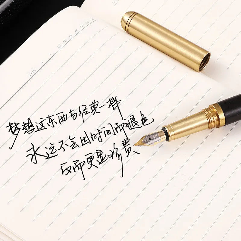Business fountain pen with stainless steel nib and wooden body in rosewood finish on white background