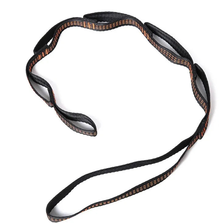 Two polyester hammock straps with six loops each, 1 m length, on a tree