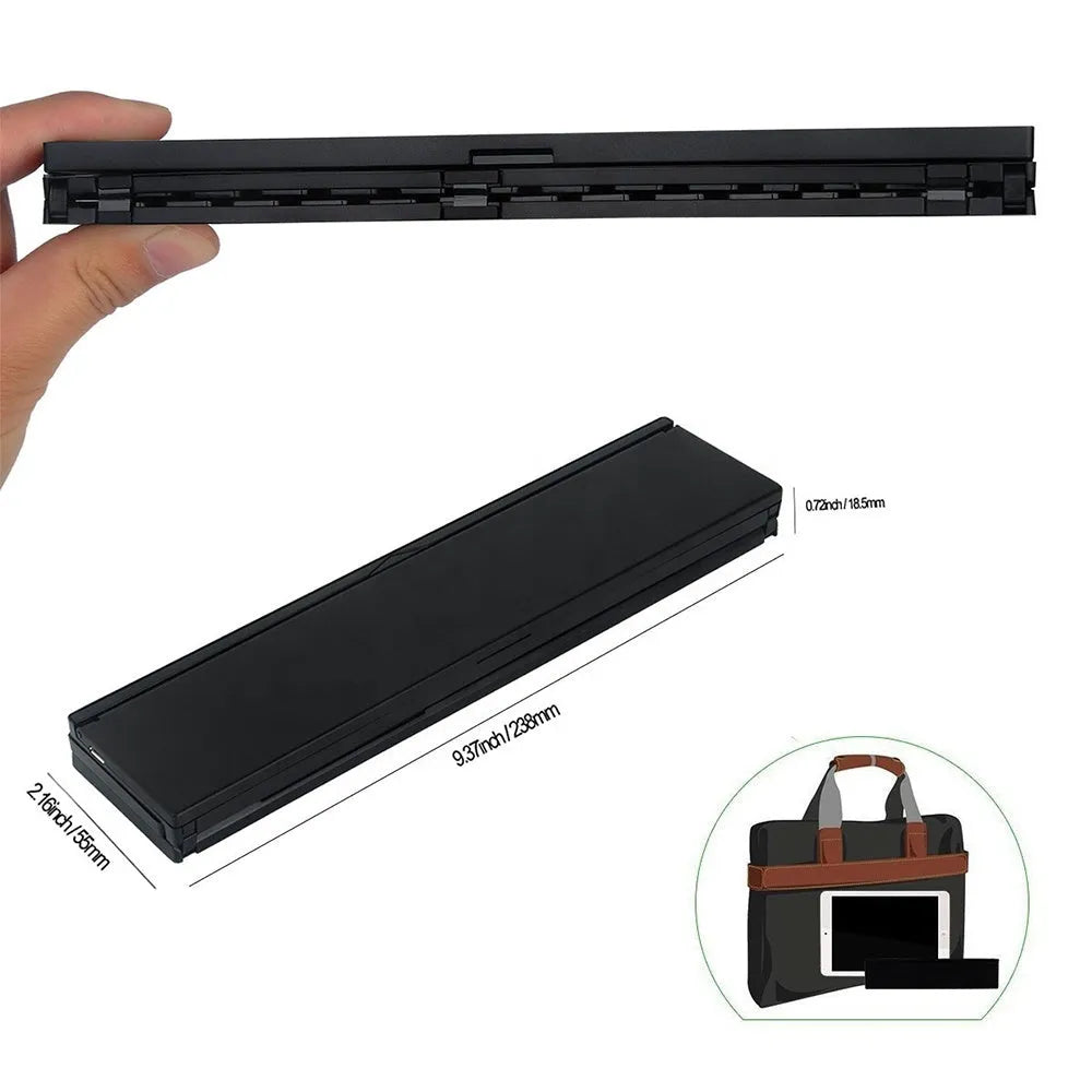 Black folding wireless Bluetooth keyboard for tablets with aluminium bottom cover