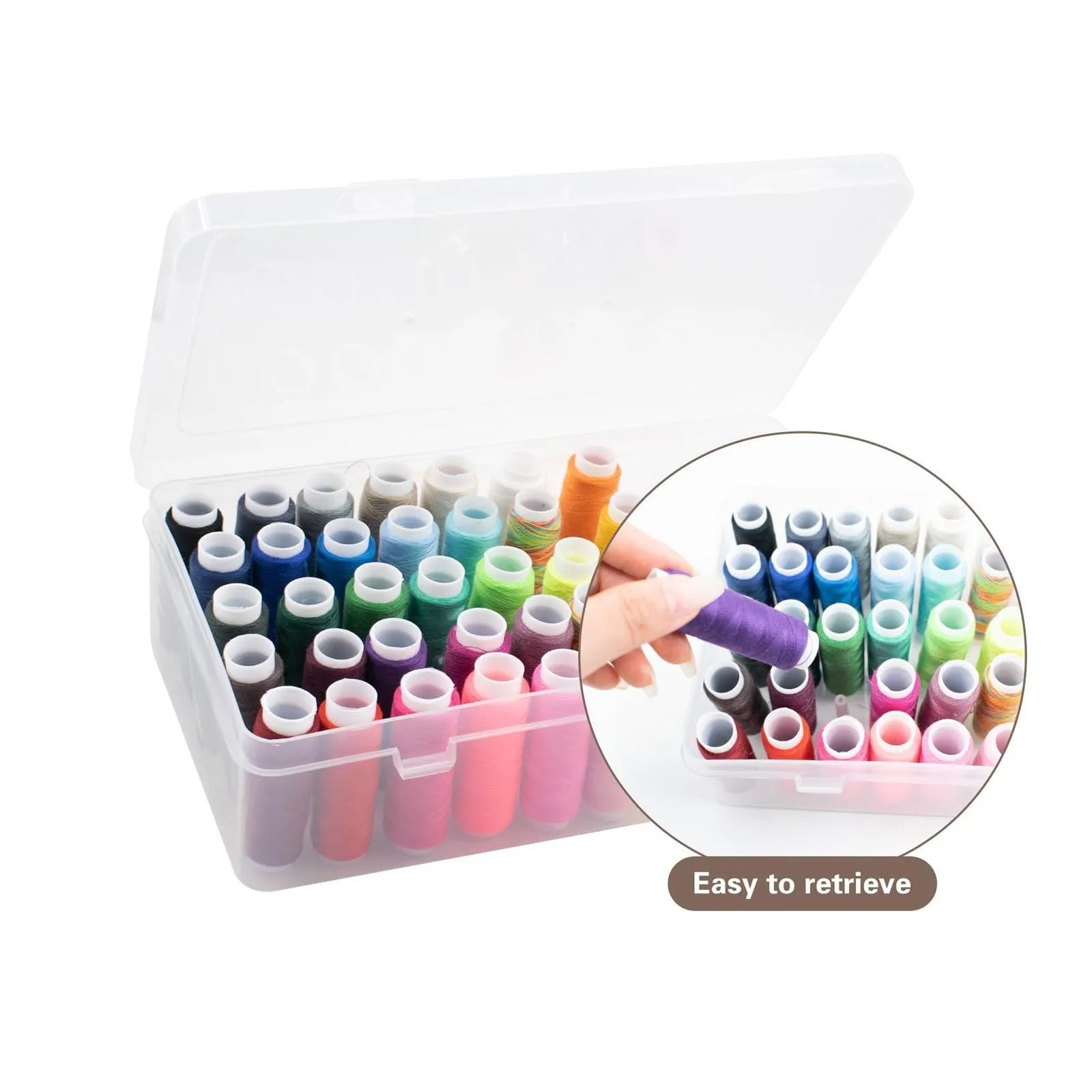 Transparent plastic embroidery storage box with 42 compartments for sewing threads and needles