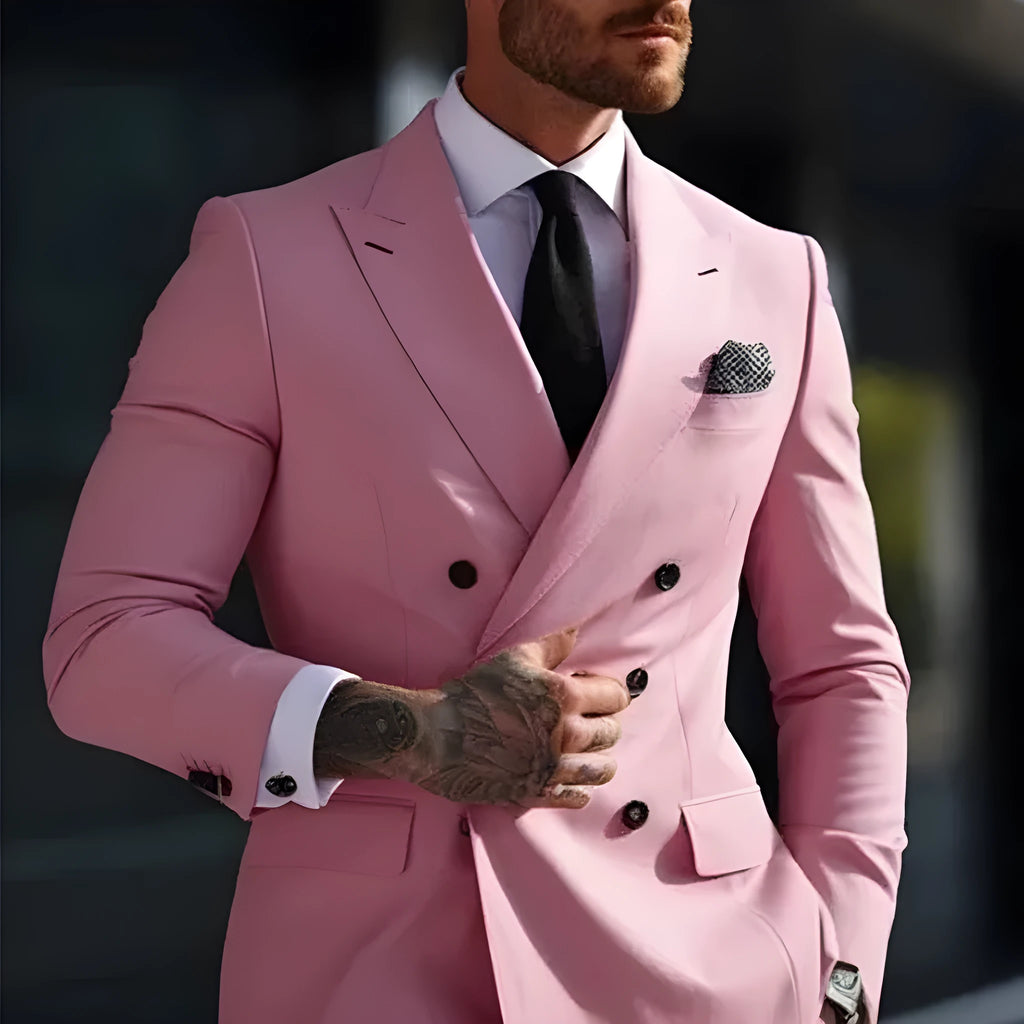 Men's gray slim fit two-piece Korean style suit jacket and pants for business or wedding