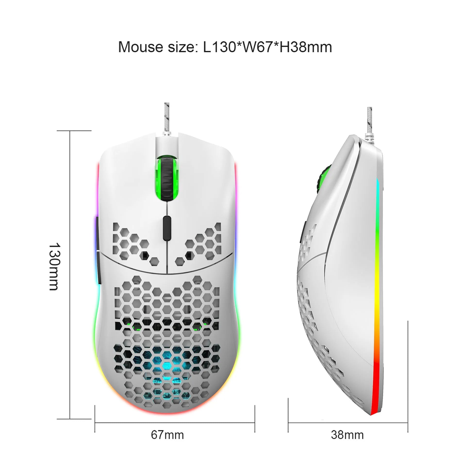 J900 honeycomb shell wired gaming mouse with RGB lighting in black colour
