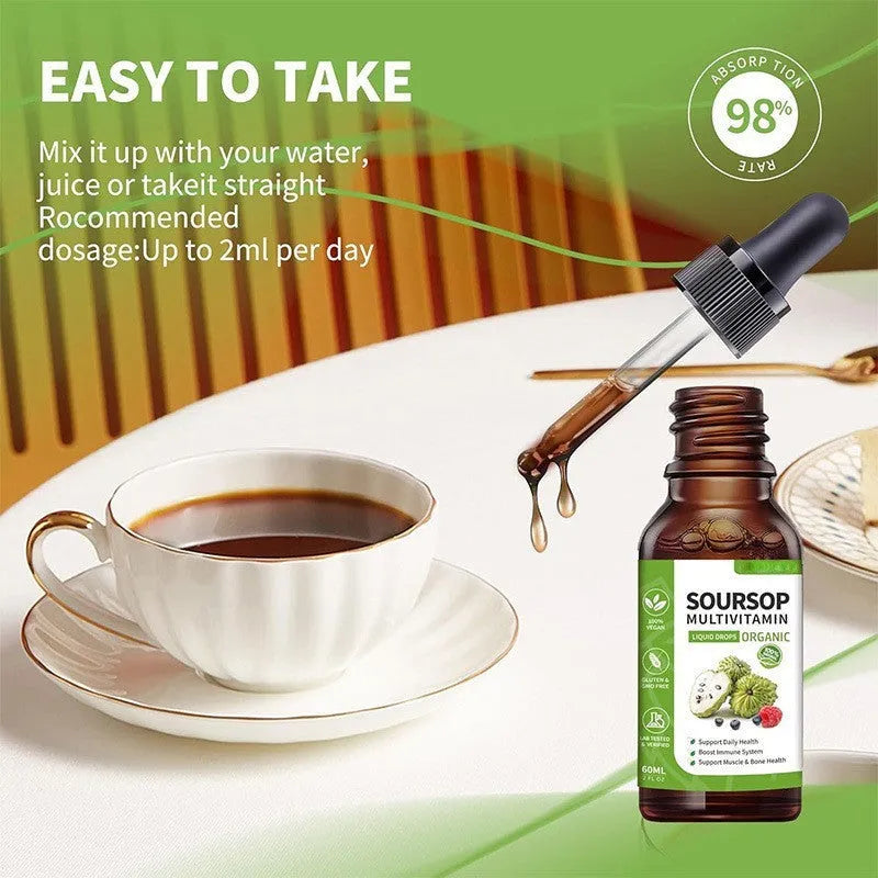 60ml bottle of Annona prickly fruit and lychee flavoured edible care drops for adults.