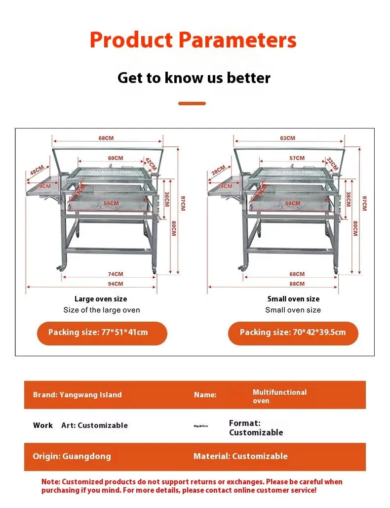 Large foldable L-size charcoal barbecue grill with detachable components for outdoor cooking