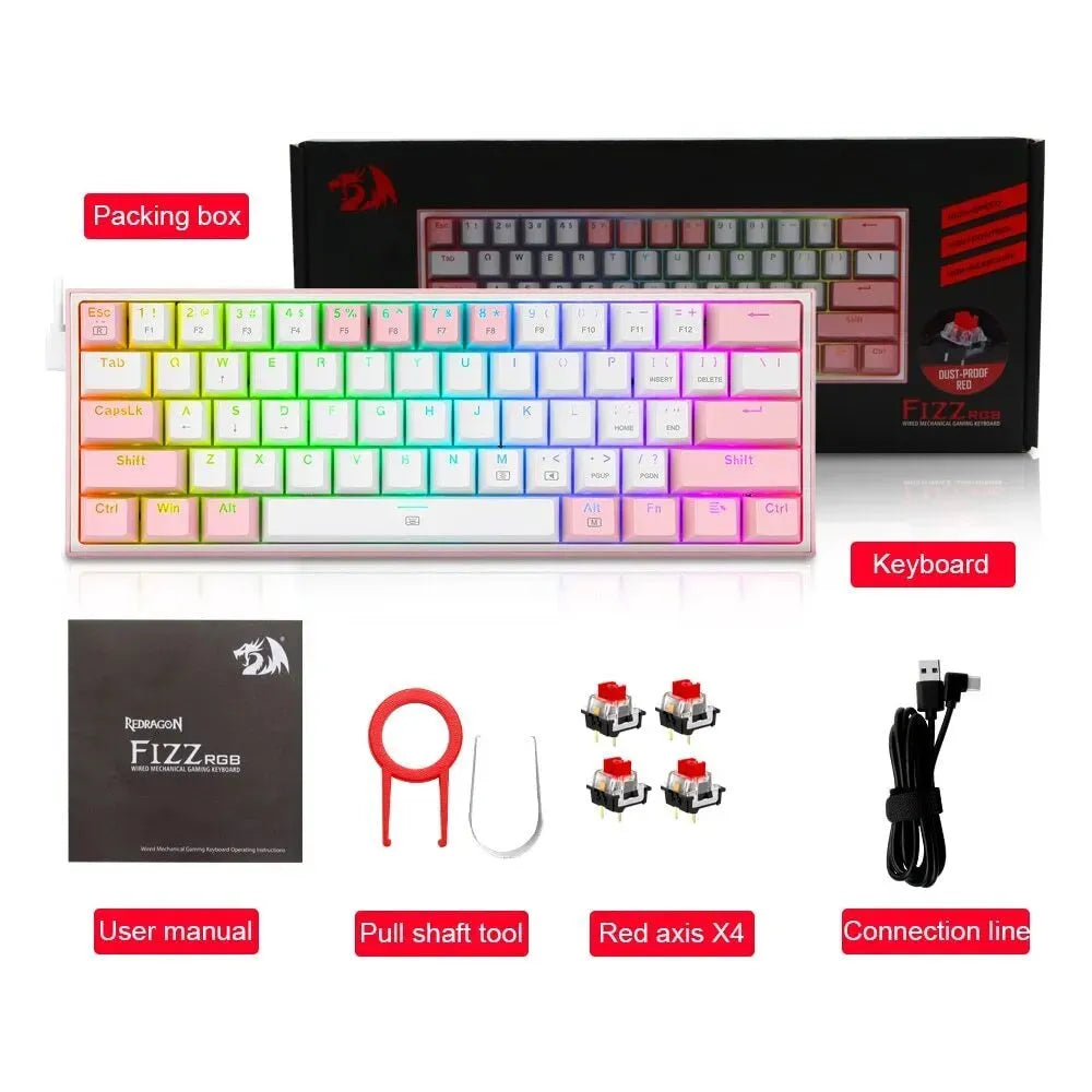 k617 RGB backlit mechanical keyboard with dual keycaps in white pink colour option